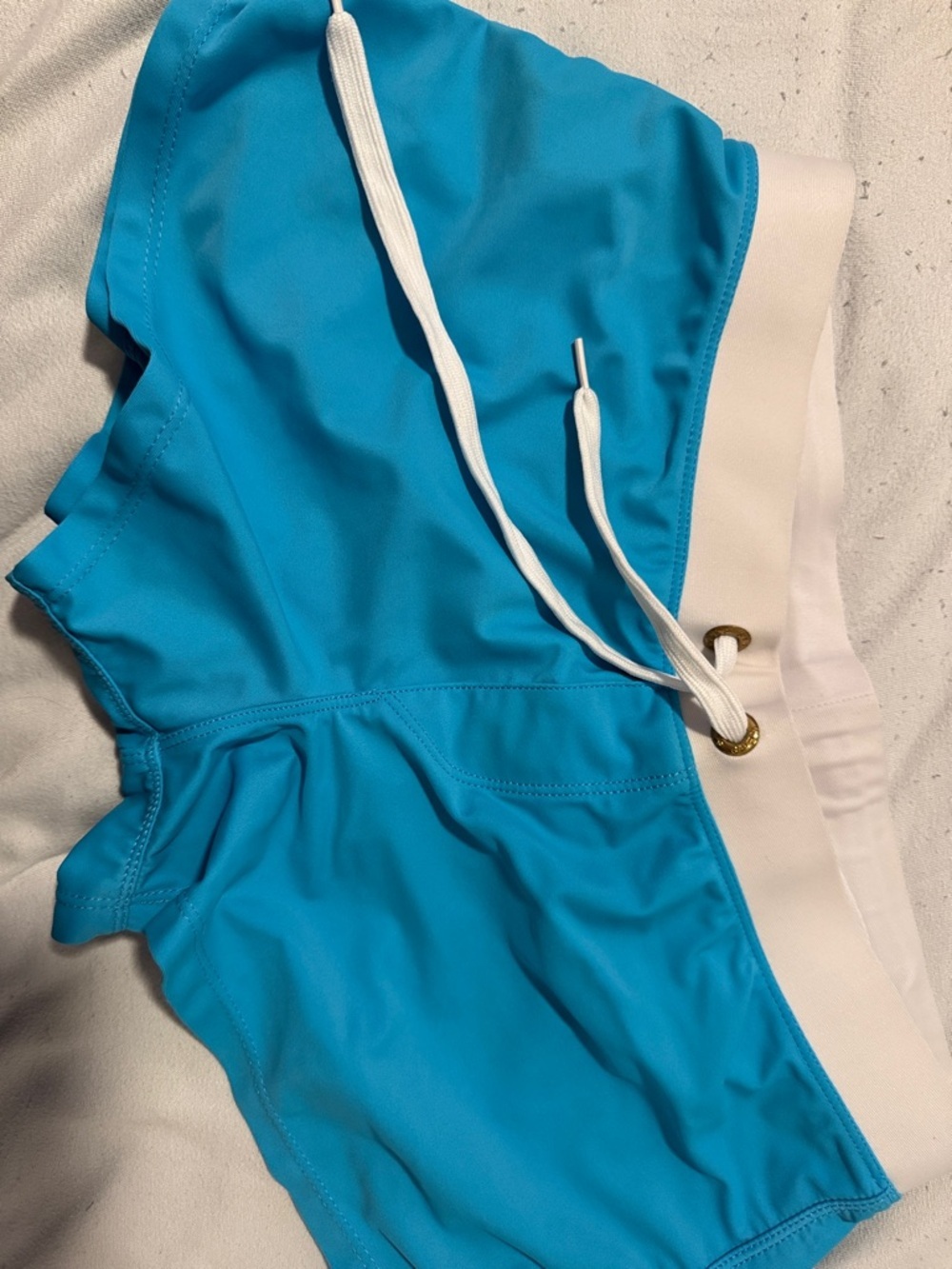 Fila Bright Turquoise Blue Men’s Swim Trunks with White Waistband - Picture 4 of 4